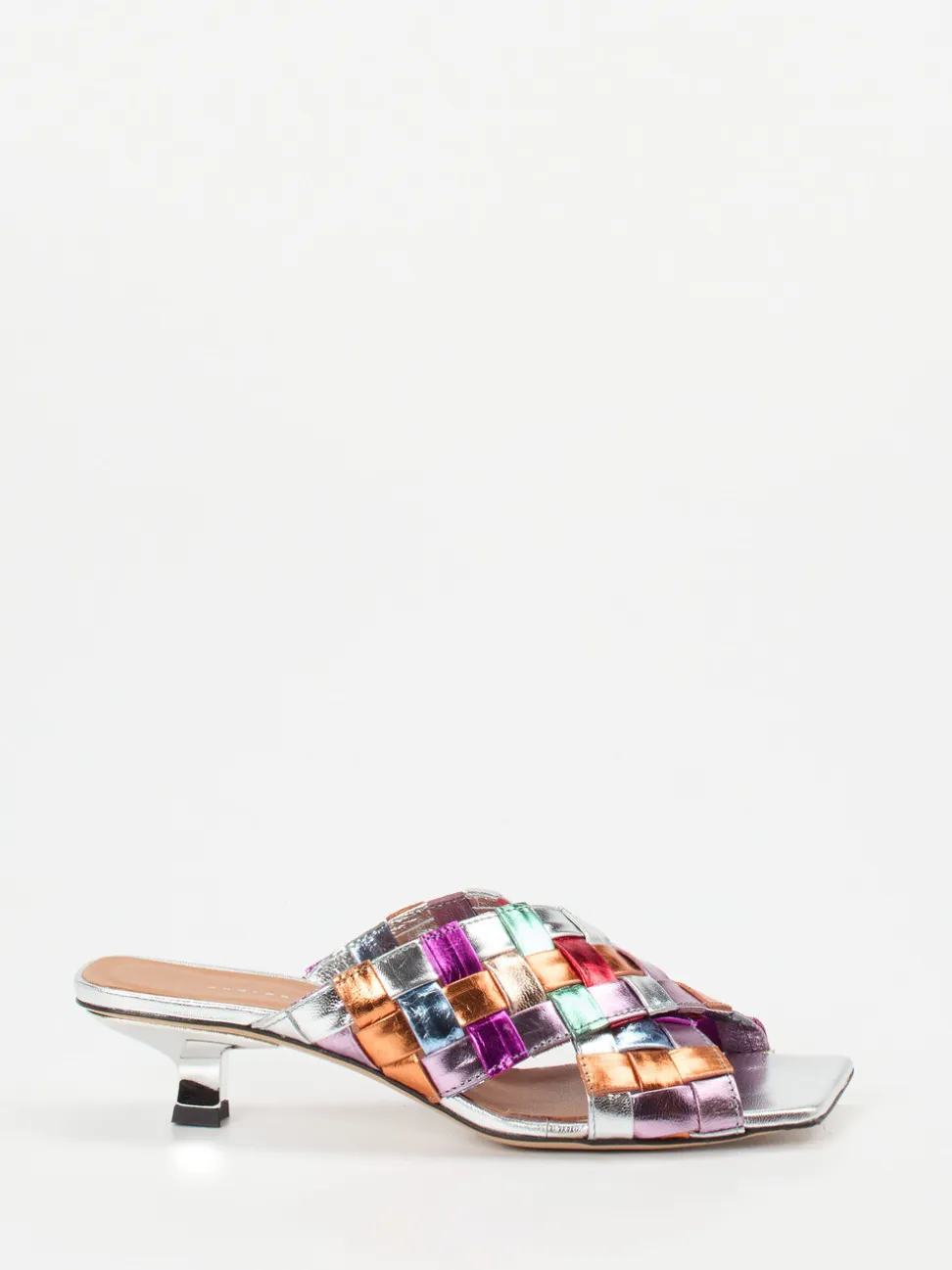 Andrea Puccini – Mules aus Metallicleder mit Flechtstruktur