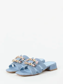 Andrea Puccini – Mules aus Veloursleder in Denim-Optik