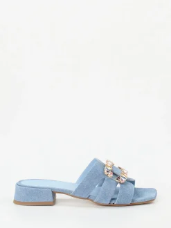 Andrea Puccini – Mules aus Veloursleder in Denim-Optik