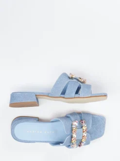 Andrea Puccini – Mules aus Veloursleder in Denim-Optik