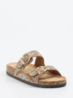 Andrea Puccini – Pantolette aus Metallic-Material in Bronzebraun