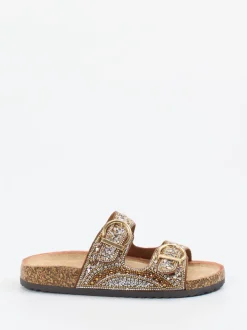 Andrea Puccini – Pantolette aus Metallic-Material in Bronzebraun