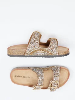 Andrea Puccini – Pantolette aus Metallic-Material in Bronzebraun