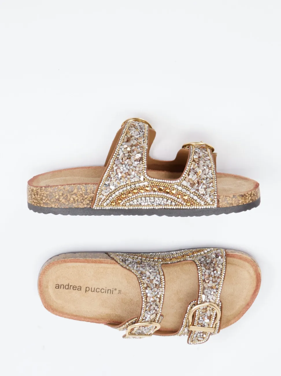 Andrea Puccini – Pantolette aus Metallic-Material in Bronzebraun