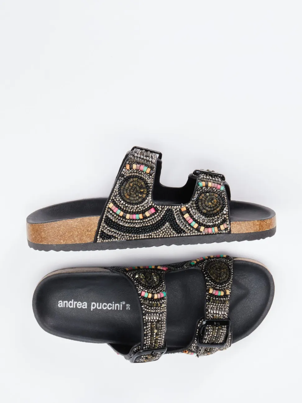 Andrea Puccini – Pantolette aus Metallicleder mit Perlen