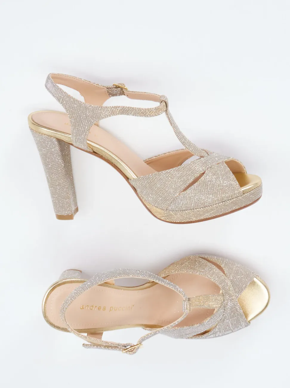 Andrea Puccini – Plateau-Sandaletten aus Metallicleder gold