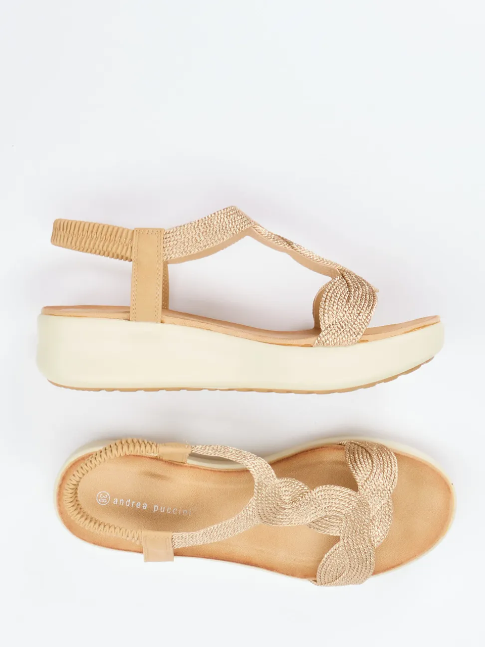 Andrea Puccini – Plateau-Sandale aus Textil goldfarben