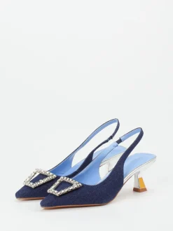 Andrea Puccini – Slingback-Pumps aus Denim mit Strass