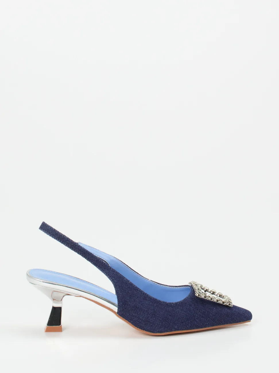 Andrea Puccini – Slingback-Pumps aus Denim mit Strass
