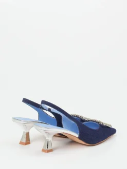 Andrea Puccini – Slingback-Pumps aus Denim mit Strass