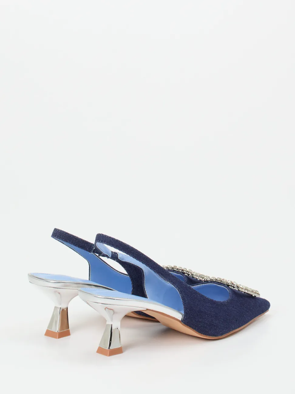 Andrea Puccini – Slingback-Pumps aus Denim mit Strass