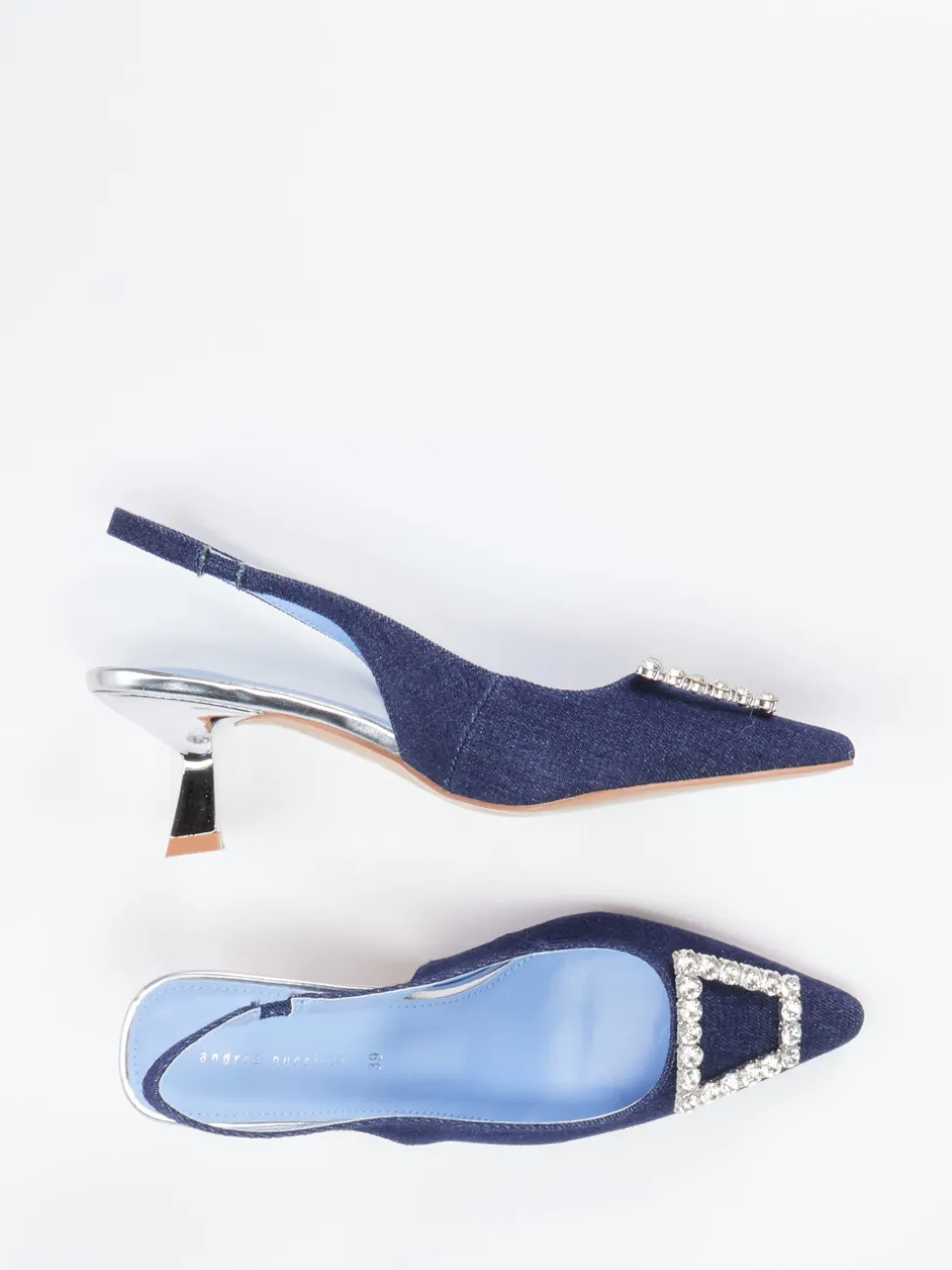 Andrea Puccini – Slingback-Pumps aus Denim mit Strass