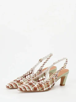 Andrea Puccini – Slingback-Pumps aus Flechtleder salbeigrün