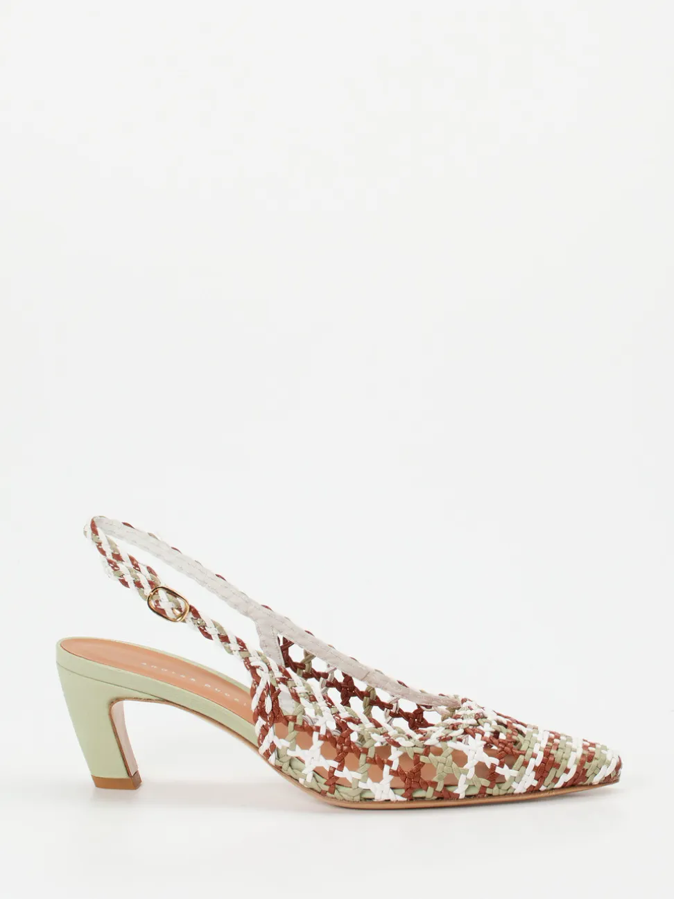 Andrea Puccini – Slingback-Pumps aus Flechtleder salbeigrün