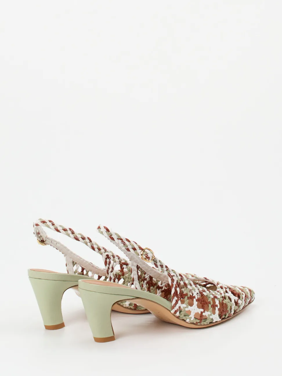 Andrea Puccini – Slingback-Pumps aus Flechtleder salbeigrün