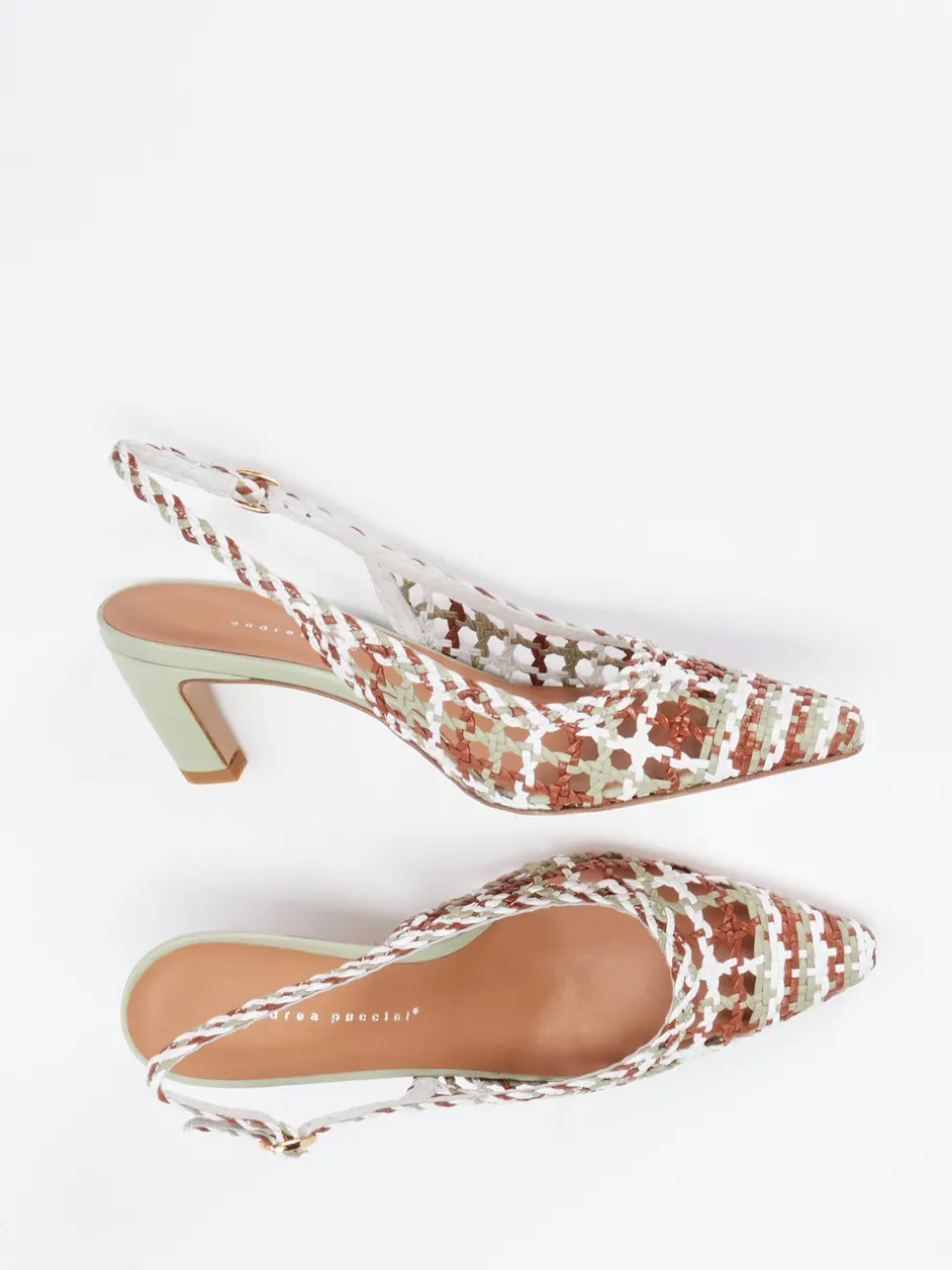 Andrea Puccini – Slingback-Pumps aus Flechtleder salbeigrün