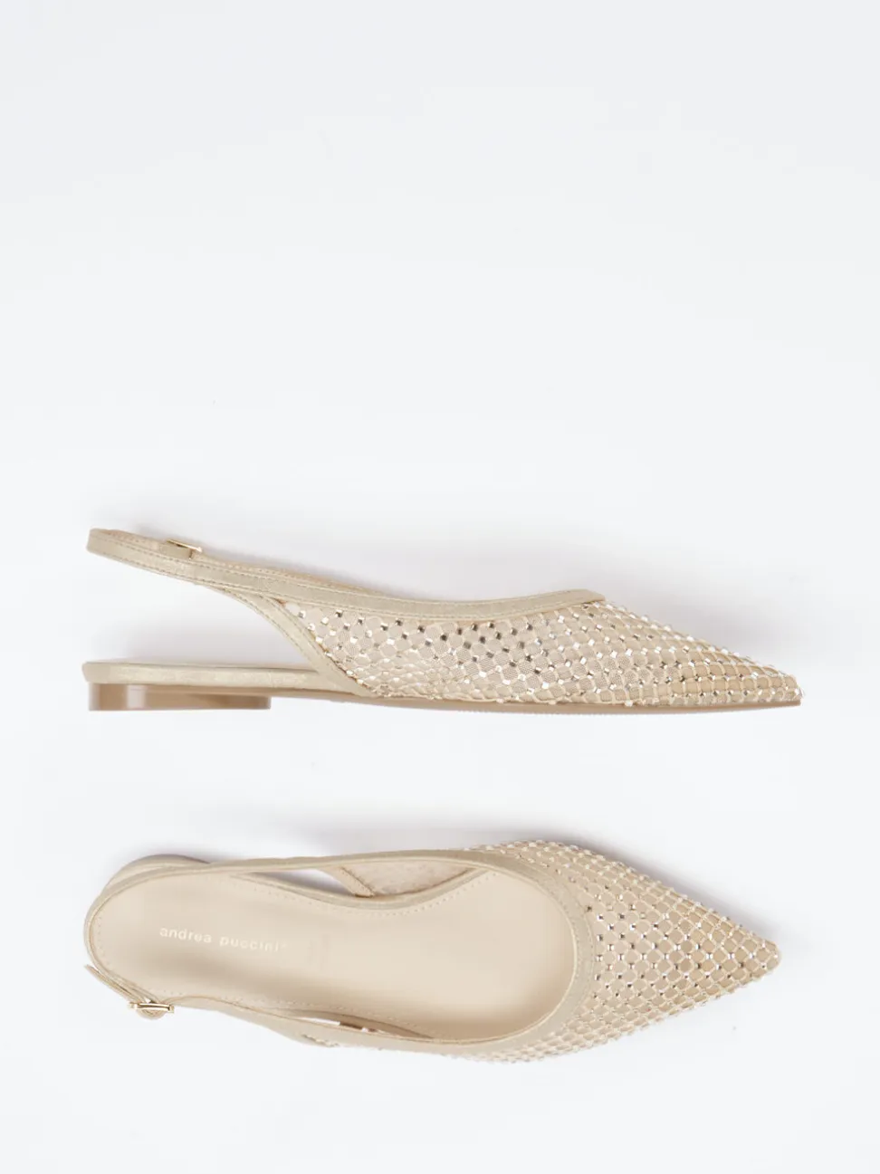Andrea Puccini – Slingback-Ballerinas aus Netzgewebe beige