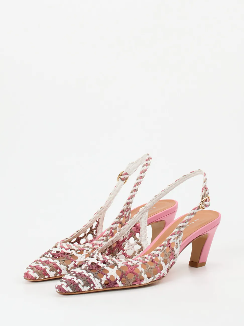 Andrea Puccini – Slingback-Pumps aus Flechtleder rosé