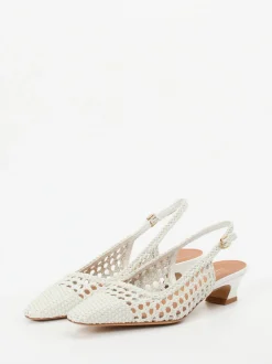 Andrea Puccini – Slingback-Pumps aus Flechtleder weiß
