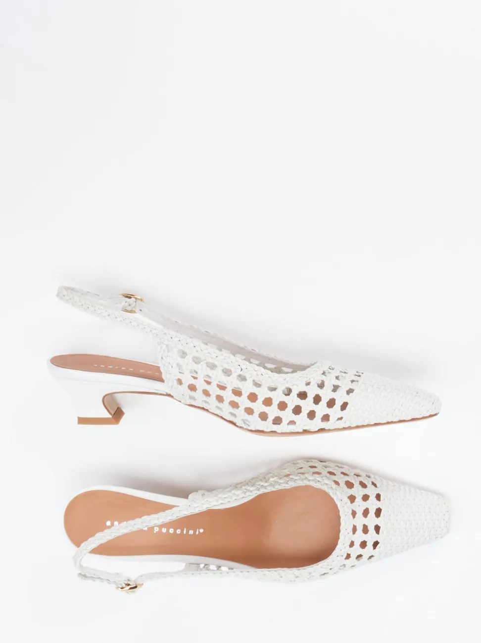 Andrea Puccini – Slingback-Pumps aus Flechtleder weiß