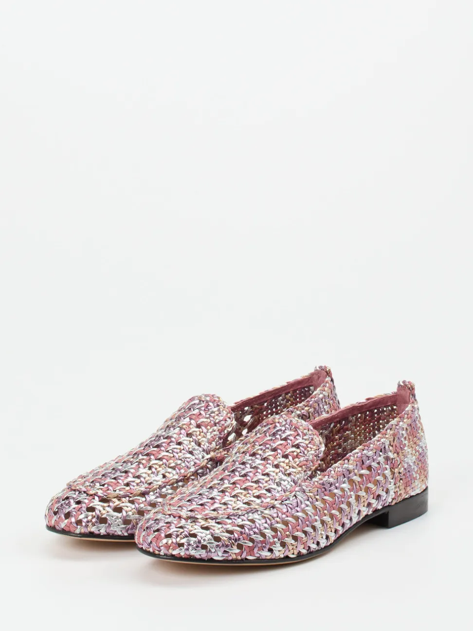 Andrea Puccini – Slipper aus Flechtleder in Rosé-Metallic