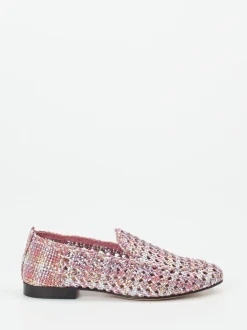 Andrea Puccini – Slipper aus Flechtleder in Rosé-Metallic
