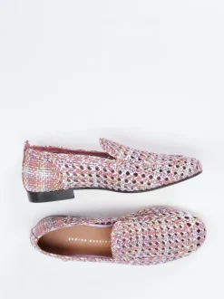 Andrea Puccini – Slipper aus Flechtleder in Rosé-Metallic