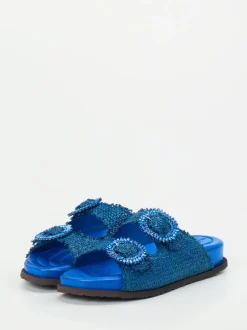 Andrea Puccini – Zweiriemer-Pantolette aus Textil blau