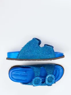 Andrea Puccini – Zweiriemer-Pantolette aus Textil blau