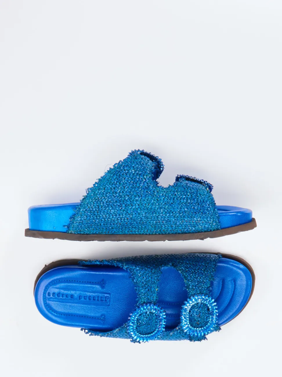 Andrea Puccini – Zweiriemer-Pantolette aus Textil blau