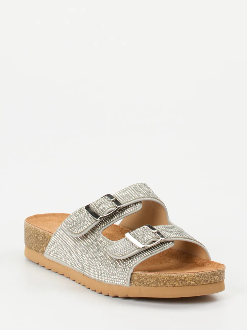 Andrea Puccini – Zweiriemer-Pantolette aus Metallicleder silber