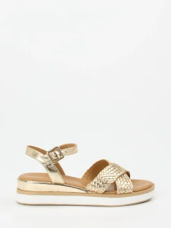 Andrea Sabatini – Keilsandalette aus Flechtleder goldfarben