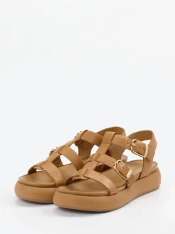 Andrea Sabatini – Plateau-Sandalen aus Kalbleder cognac