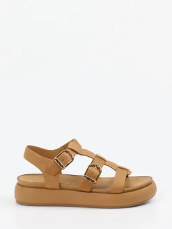 Andrea Sabatini – Plateau-Sandalen aus Kalbleder cognac