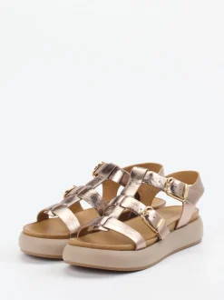 Andrea Sabatini – Plateau-Sandalen aus Metallic-Leder Roségold