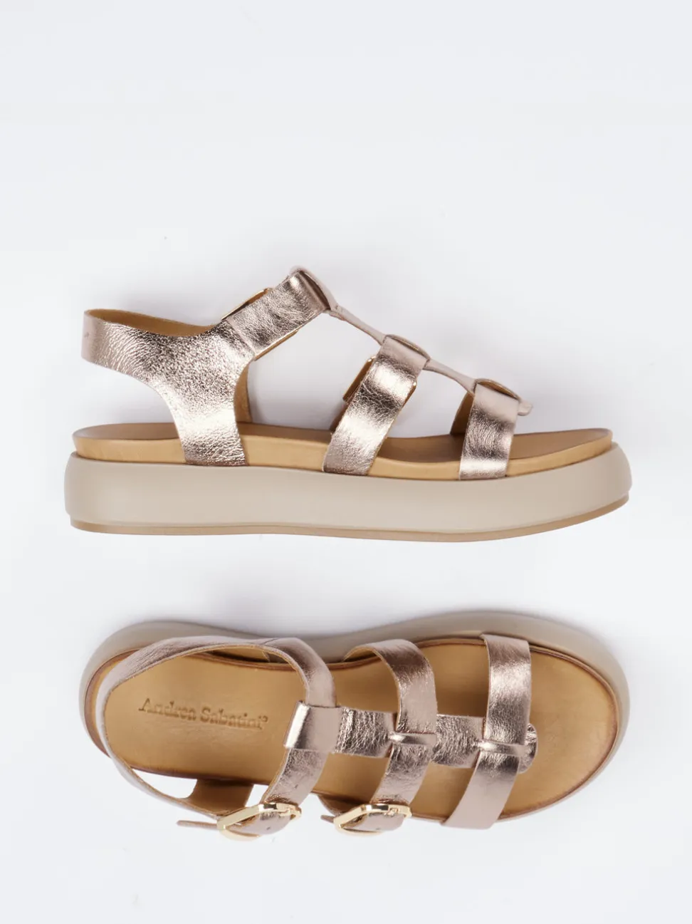 Andrea Sabatini – Plateau-Sandalen aus Metallic-Leder Roségold