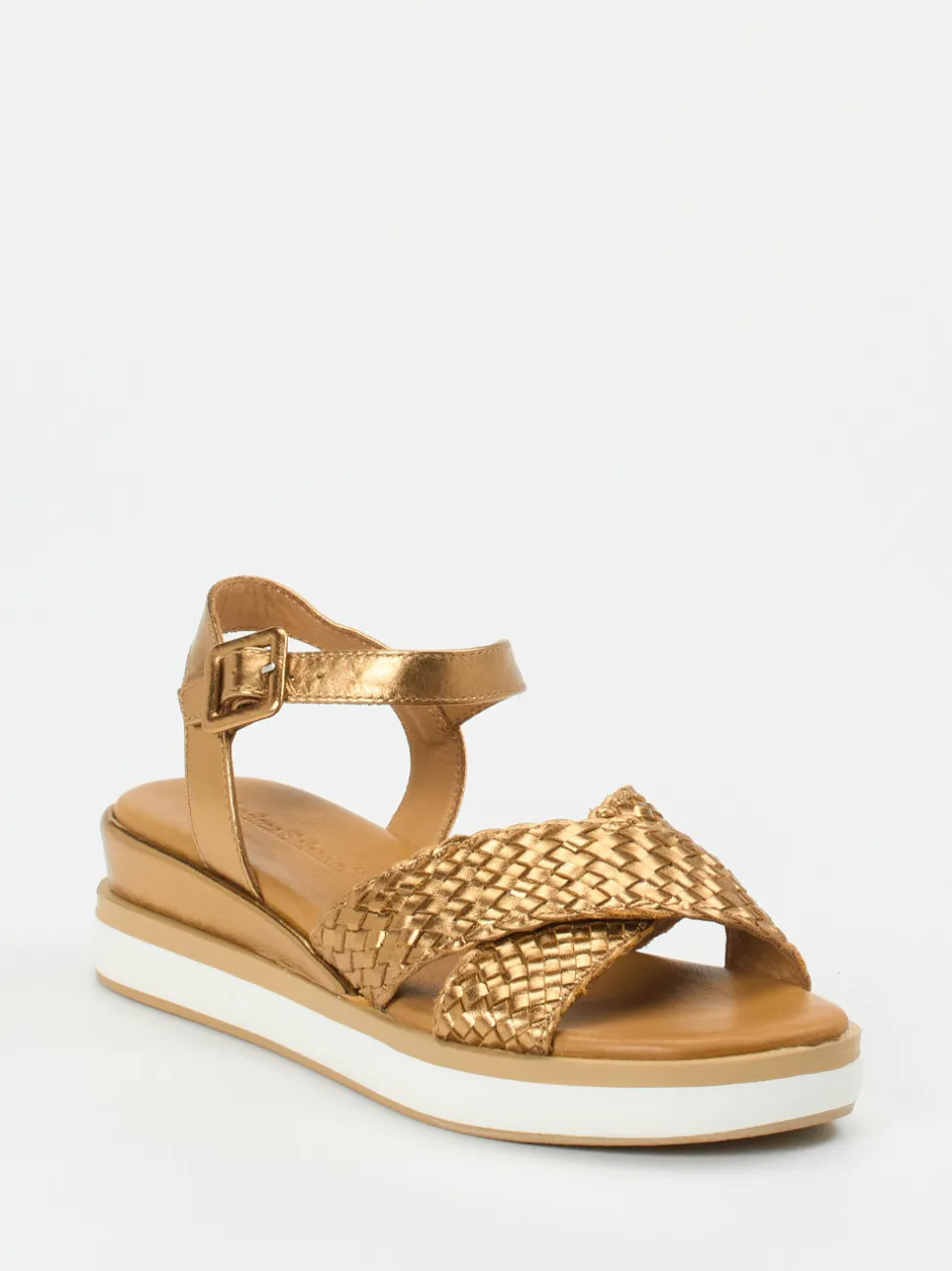 Andrea Sabatini – Plateau-Sandalen aus Flechtleder goldfarben