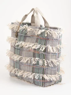 ANOKHI – Shopper aus Textil mit Fransenbesatz