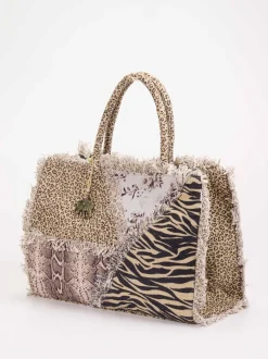 ANOKHI – Shopper aus Textil mit Animal-Patchwork