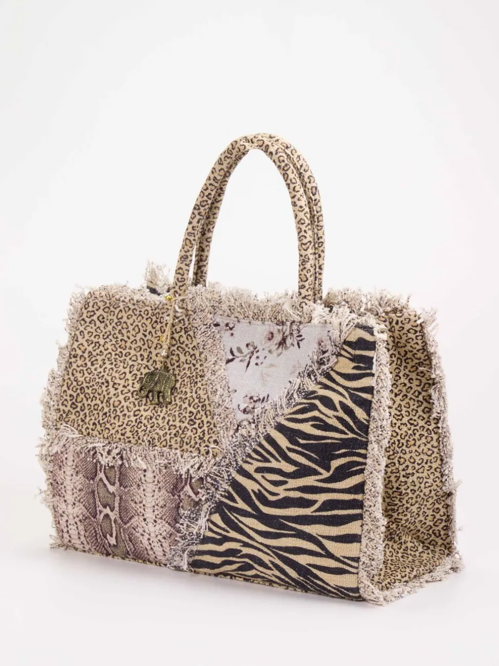 ANOKHI – Shopper aus Textil mit Animal-Patchwork