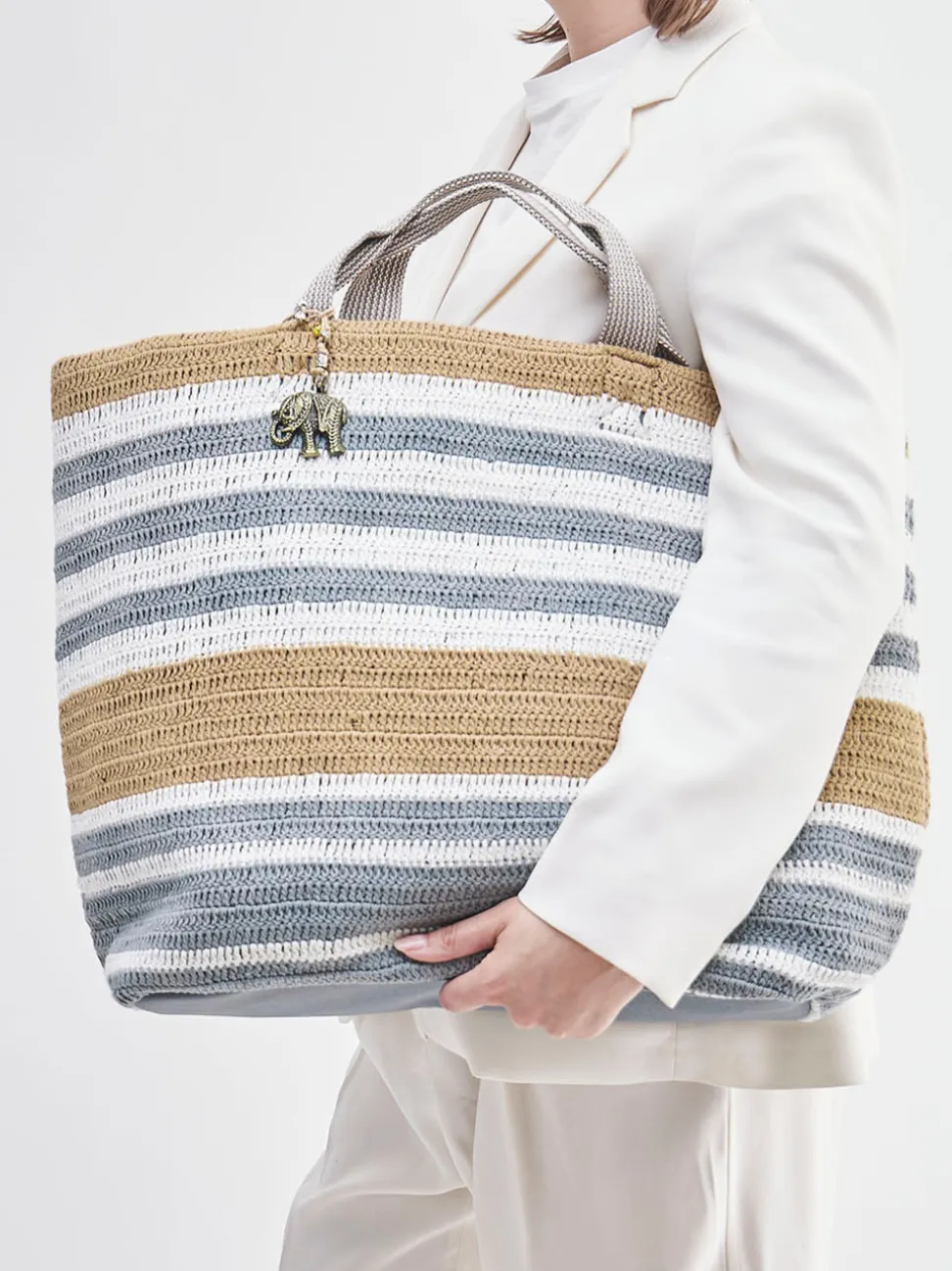 ANOKHI – Shopper aus Textil im Streifen-Design