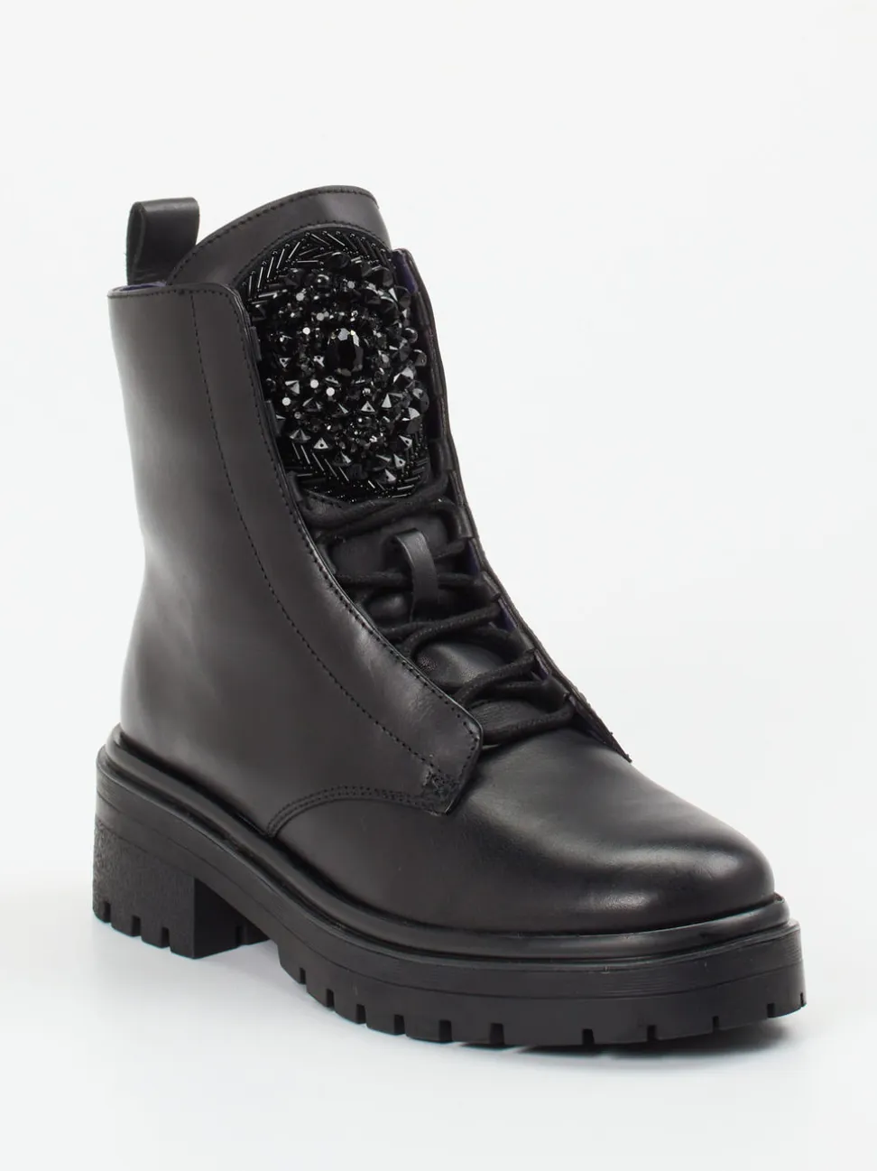 Apepazza – Schnürboots aus Leder Schwarz mit Strass