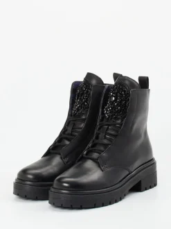 Apepazza – Schnürboots aus Leder Schwarz mit Strass