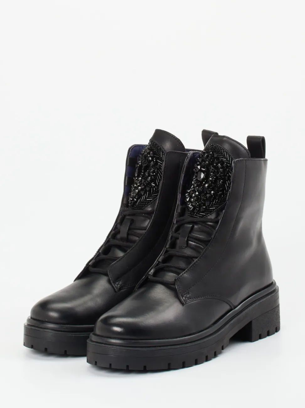 Apepazza – Schnürboots aus Leder Schwarz mit Strass