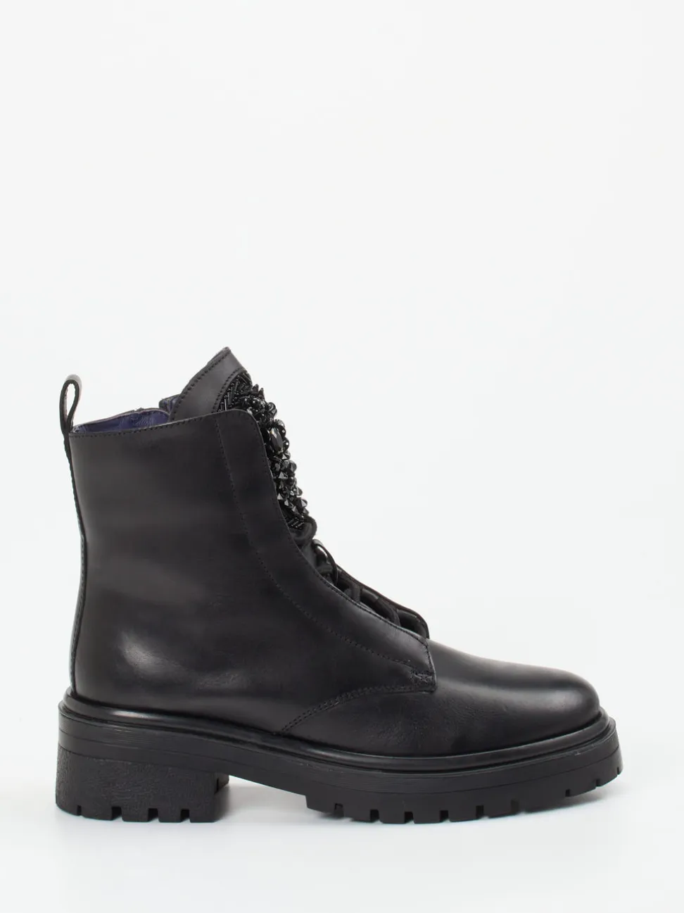 Apepazza – Schnürboots aus Leder Schwarz mit Strass