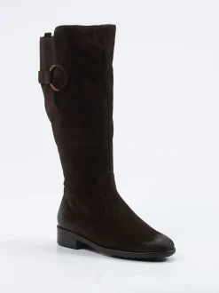 Ara – Kniehohe Stiefel aus Veloursleder Dunkelbraun