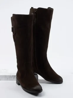 Ara – Kniehohe Stiefel aus Veloursleder Dunkelbraun
