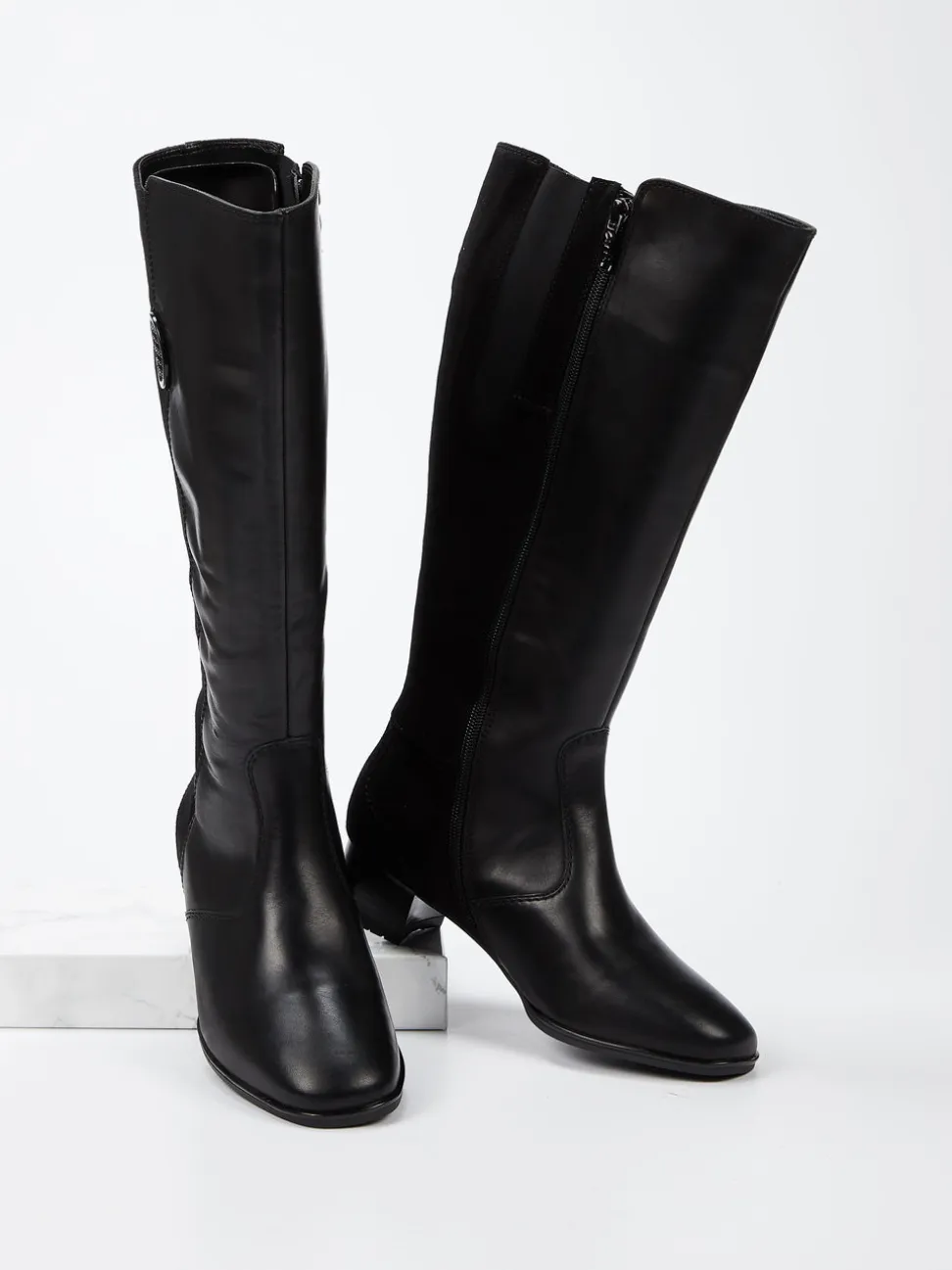 Ara – Kniestiefel aus Kalbleder und Veloursleder Schwarz