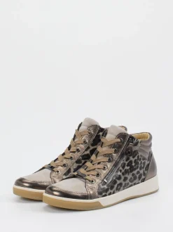 Ara – Mid-Top Sneaker aus geprägtem Leder bronzebraun