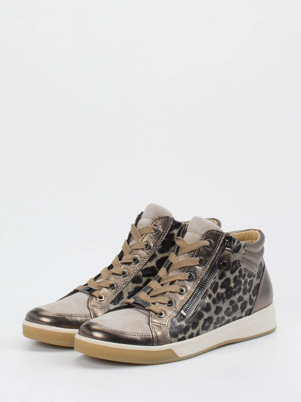 Ara – Mid-Top Sneaker aus geprägtem Leder bronzebraun